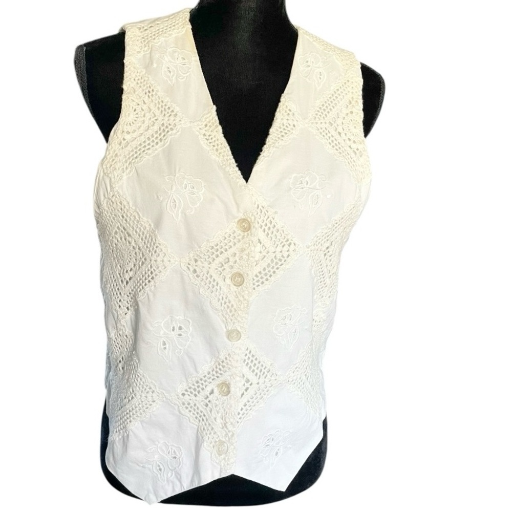 Vintage Together Eyelet Boho Embroidered Vest Cottagecore Festival Hippie Medium